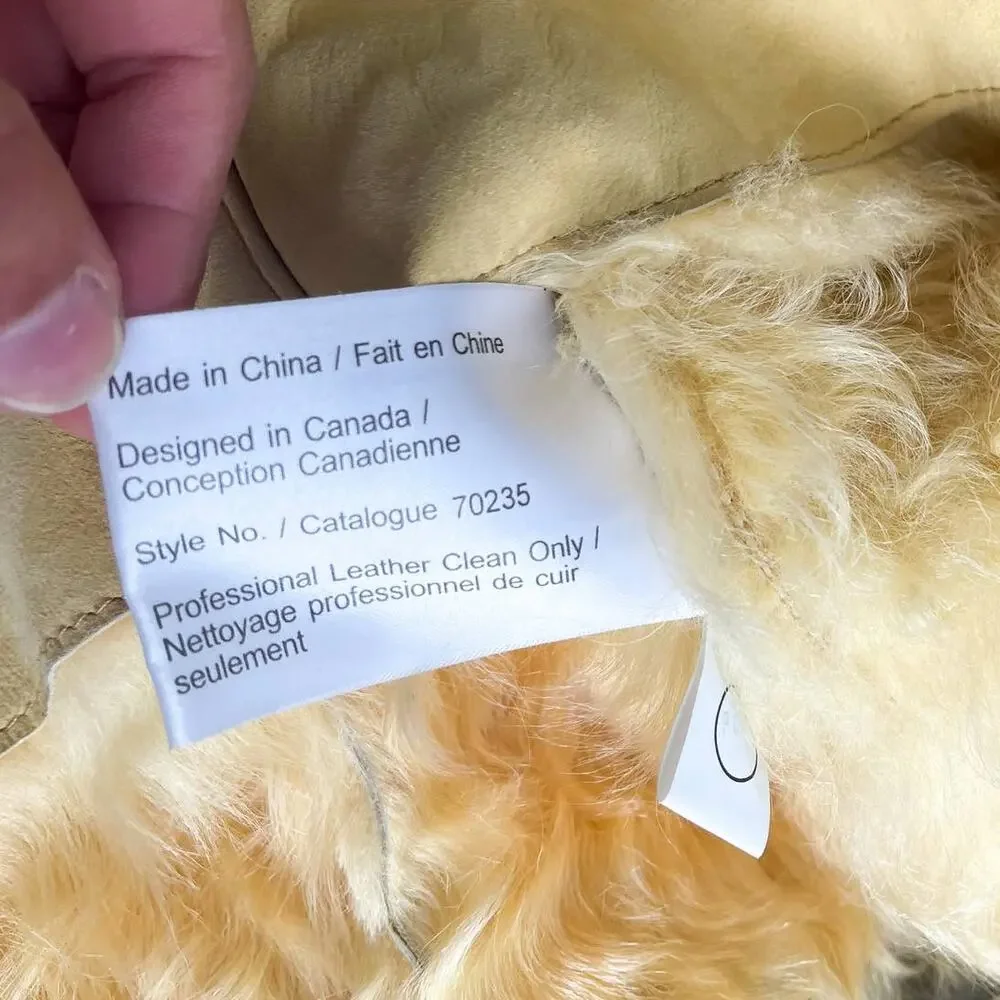 New Label SheepSkin Cream Yellow Leather Button Up shearling Jacket